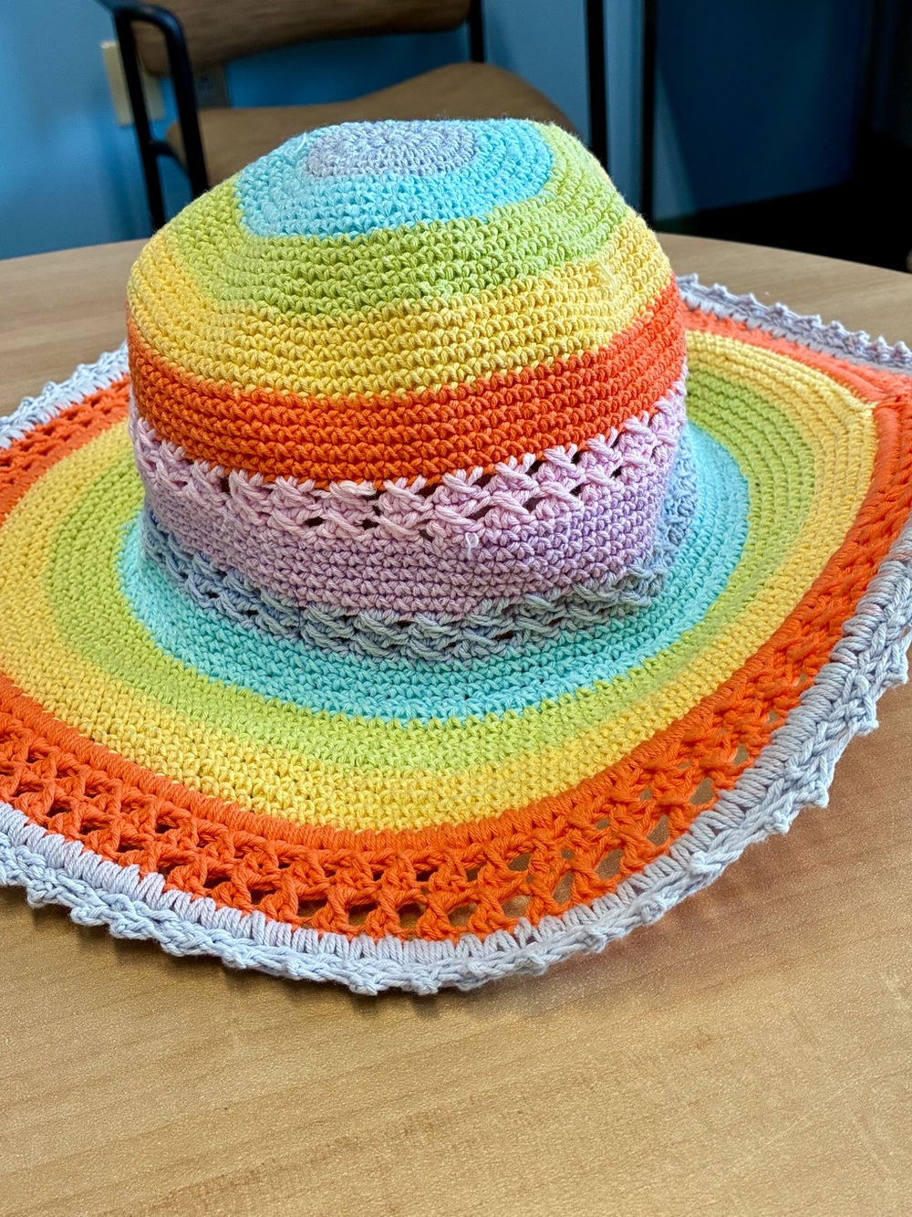 Rainbow crochet hat